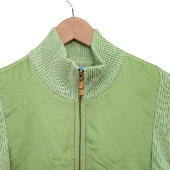J McLaughlin Quilted Silk Sweater Jacket Womens Lime Green Full Zip Size M - Picture 5 of 11